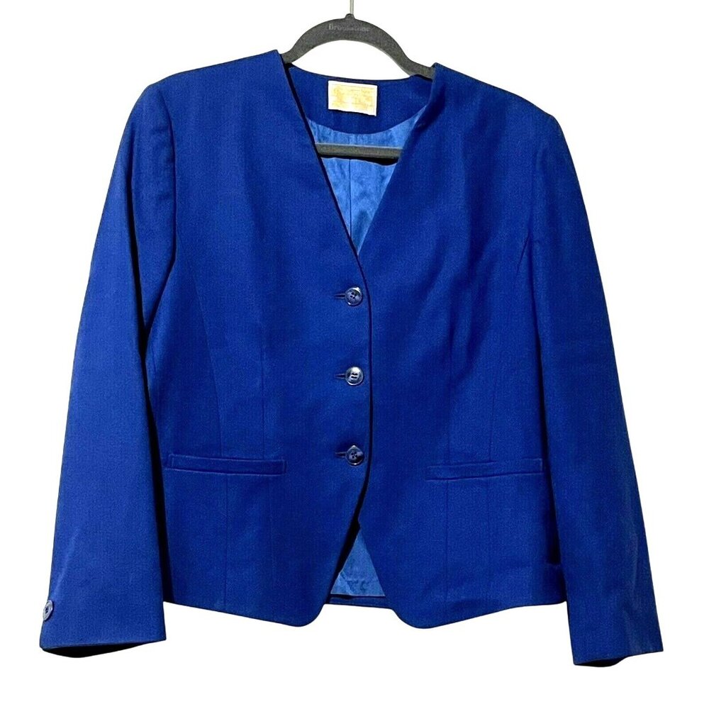 Pendleton Womens Blue Wool Blazer Size 8 V Neck 2 Button